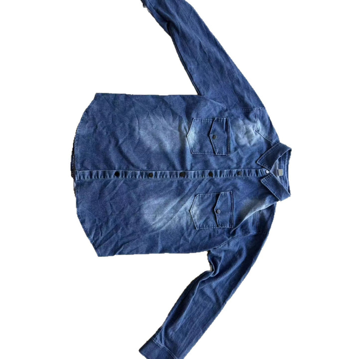 Herren nan locker geschnittenes Jeansstoff-Overshirt mit Pattentaschen und abgerundetem Saum Drune