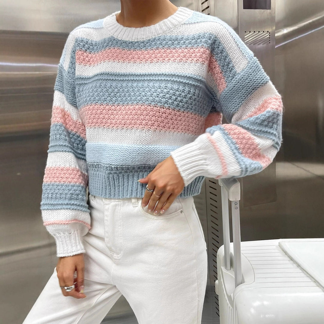 Damen Modischer Pullover mit einzigartiger Streifenstruktur und lässigem Schnitt Drune