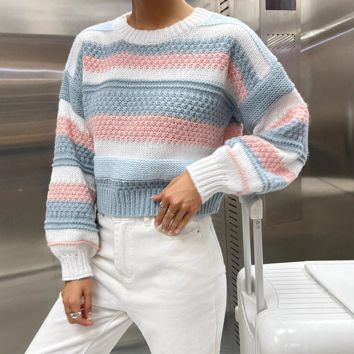 Damen Modischer Pullover mit einzigartiger Streifenstruktur und lässigem Schnitt Drune
