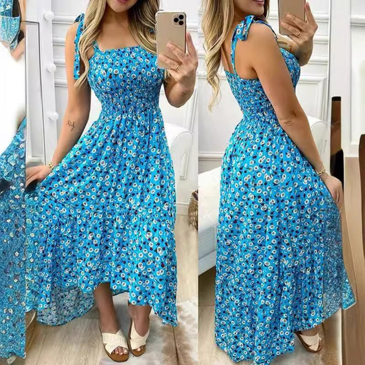 Damen Maxikleid mit Blumenmuster und elastischem Oberteil Drune