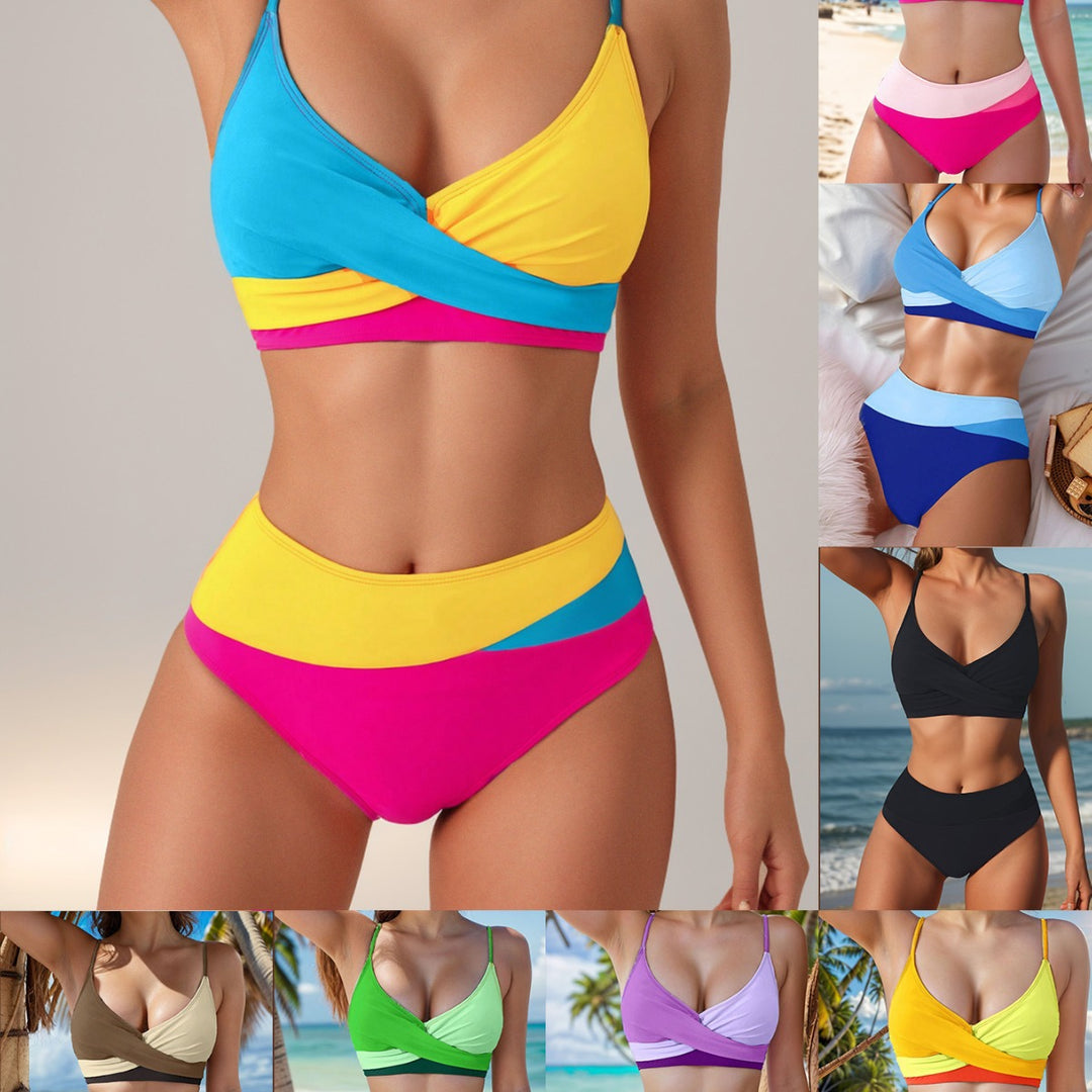 Damen Hochtaillierter Bikini mit überkreuztem Oberteil und eleganten Raffungselementen Drune