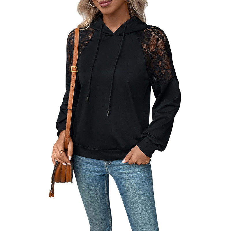 Damen Kapuzenpullover mit eleganter Spitzen-Details Drune