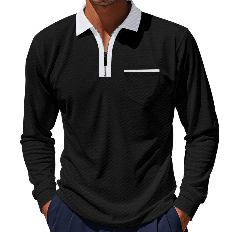 Herren nan elegantes Langarm-Poloshirt mit verdecktem Halbzip, strukturierter Piqué-Optik und dezenter Brusttasche Drune