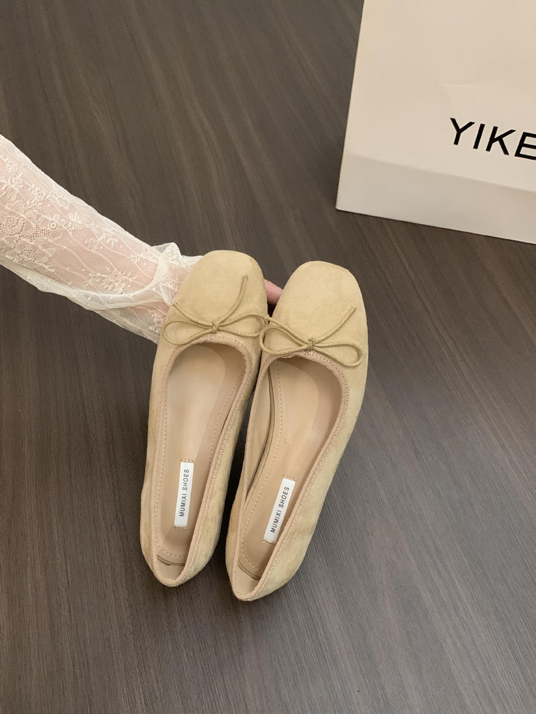 Damen Ballerinas mit zierlichem Schleifendetail und samtiger Oberflächenstruktur Drune