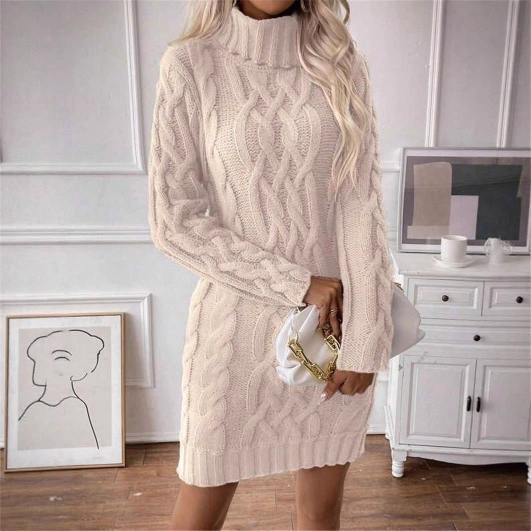 Damen Strickkleid mit hochgeschlossenem Kragen und Zopfmuster Drune