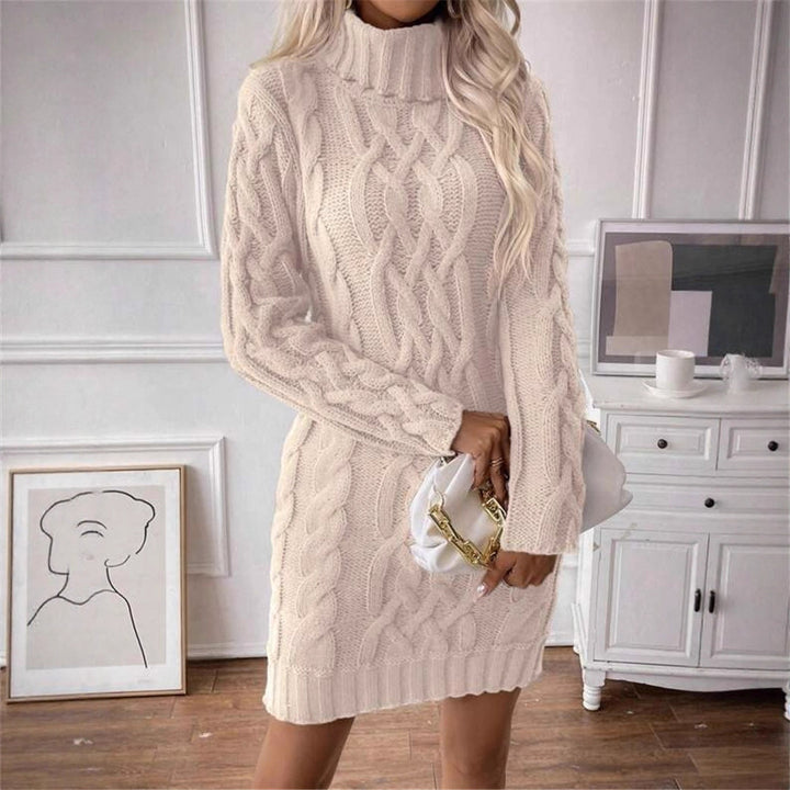 Damen Strickkleid mit hochgeschlossenem Kragen und Zopfmuster Drune