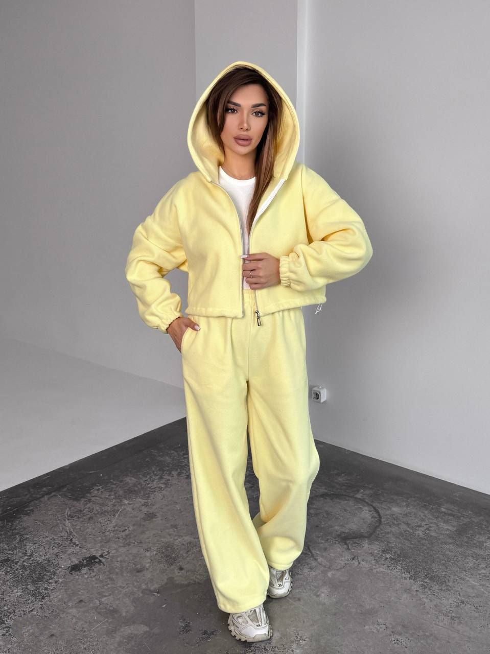 Damen Oversized Fleece-Jogginganzug mit Kapuze und weiten Beinen Drune