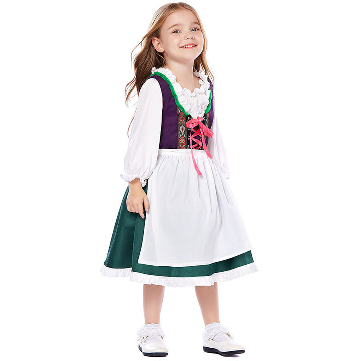 Damen nan dreiteiliges Trachtenkleid Dirndl Kostümset mit Schnürung, tailliertem Rock und abnehmbarer Carmenbluse Drune