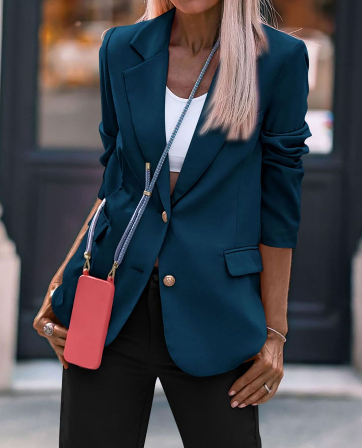 Damen Eleganter Einreiher Blazer mit goldenen Knöpfen und tailliertem Schnitt Drune