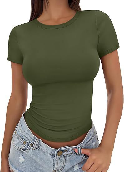 Damen figurbetontes Kurzarm-T-Shirt aus elastischem Material Drune