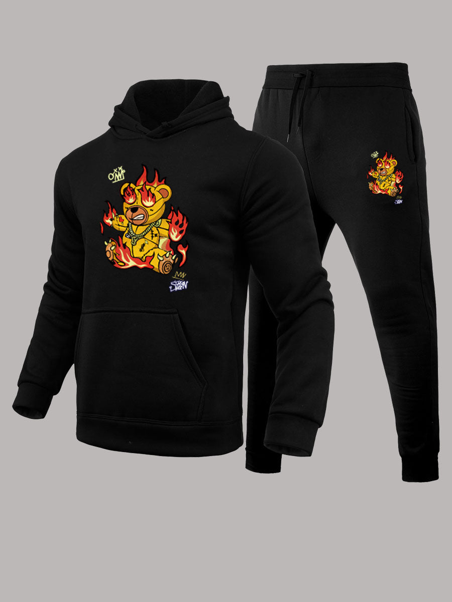 Damen Hoodie- und Jogginghose-Set mit kreativem Aufdruck und lebhaftem Design Drune
