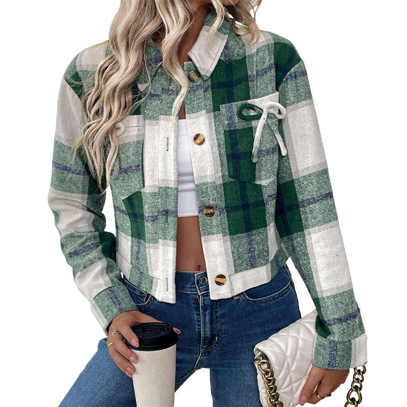 Damen cropped Karobluse mit nostalgischem Flair und praktischen Knöpfen Drune