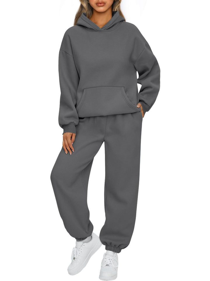 Damen nan Boxy-Hoodie und Palazzo-Jogger Set mit elastischem Knöchelbund Drune
