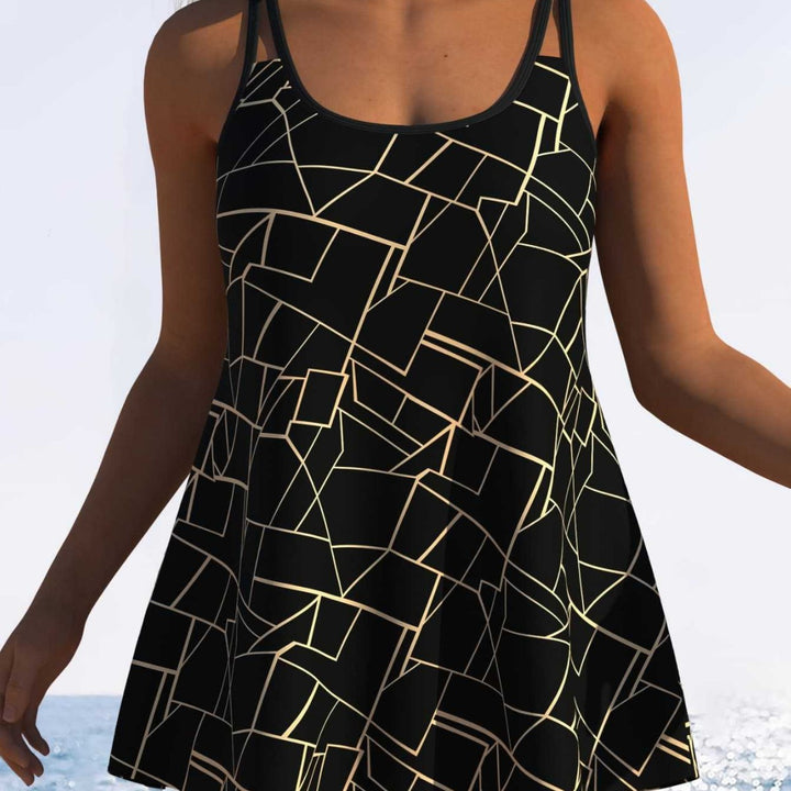 Damen Schwimmdress mit elegantem grafischen Mustermix und schickem Rocksaum Drune