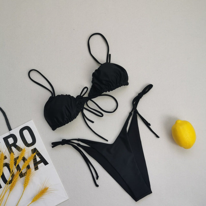 Damen Triangel-Bikini mit verstellbaren Schnürungen und kontrastierenden Akzenten Drune