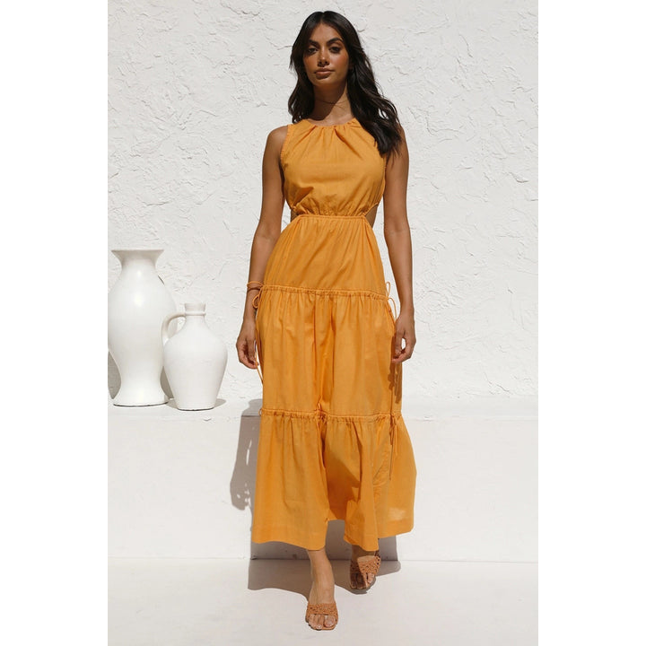 Damen Langarm Maxikleid mit verspielten Seitenausschnitten und fließendem Rock Drune