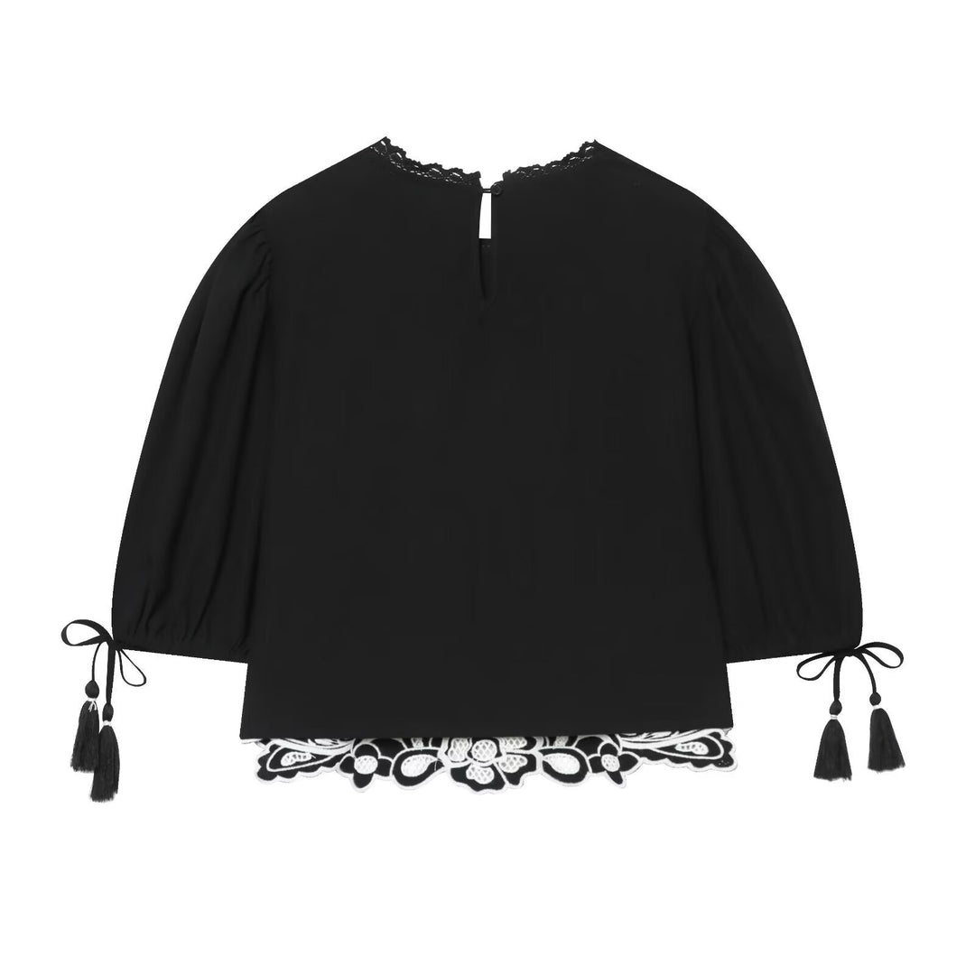 Damenbluse mit floraler Spitze und Volantärmeln Drune