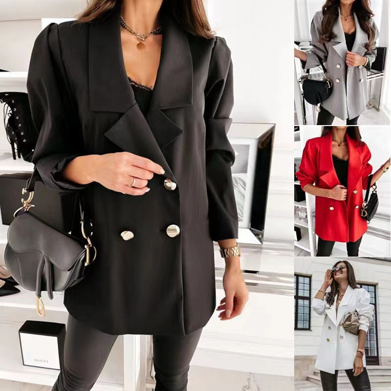Damen eleganter Oversize-Blazer mit Taschen und Knopfdetails Drune