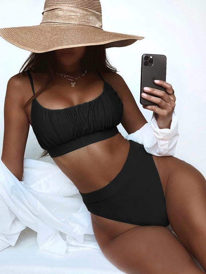 Damen Hochtailliertes Bikini-Set mit gerafftem Oberteil Drune