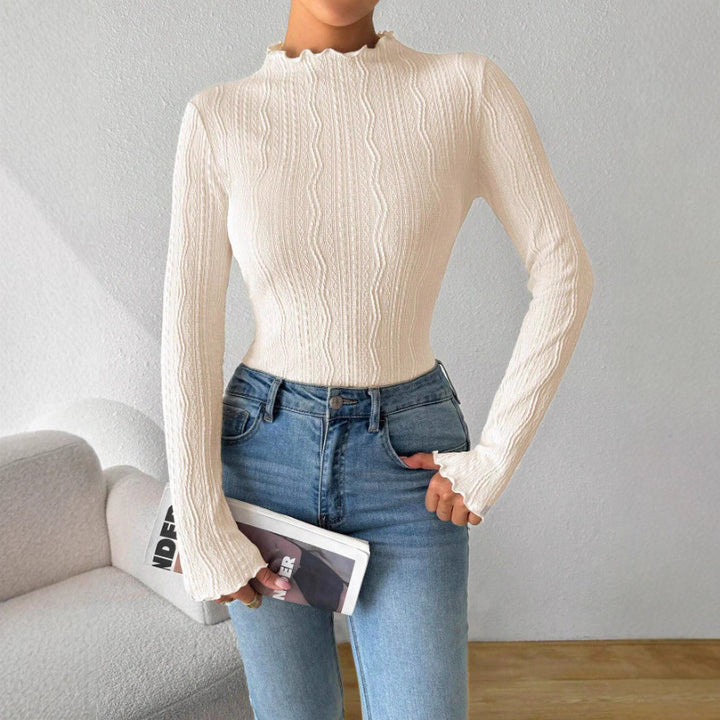 Damen Elegantes Langarmshirt mit strukturiertem Design und Rüschen Drune