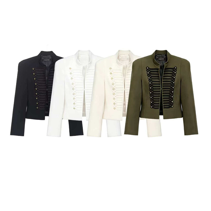 Damen nan militärisch inspirierte Kurzjacke mit Stehkragen und Zierkordeln Drune