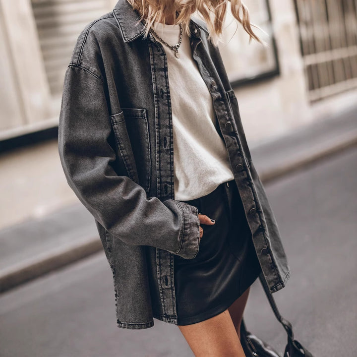 Damen Oversized Denim Hemdjacke Drune