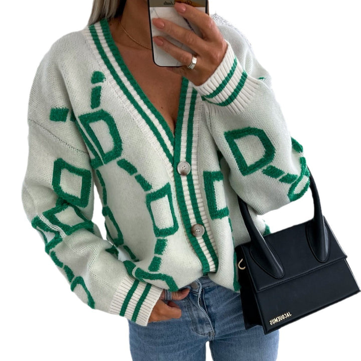 Damen Strickjacke mit grafischem Muster und schicker Knopfdetail Drune