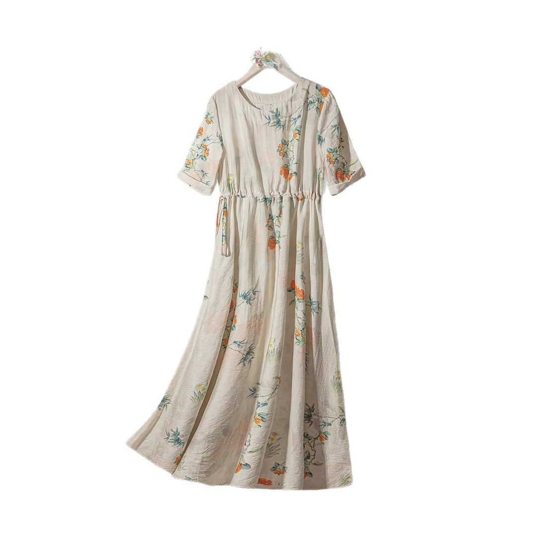 Damen Langarm Maxi-Kleid mit floralem Design und elastischem Bund Drune