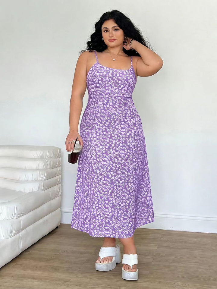 Damen Maxikleid mit feinem Blumenmuster und verstellbaren Spaghettiträgern Drune
