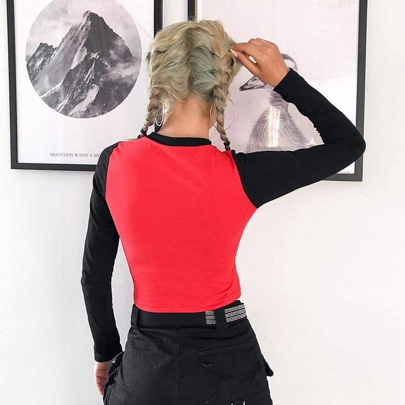 Damen trendiges Raglan-Crop-Top mit Totenkopf-Print Drune