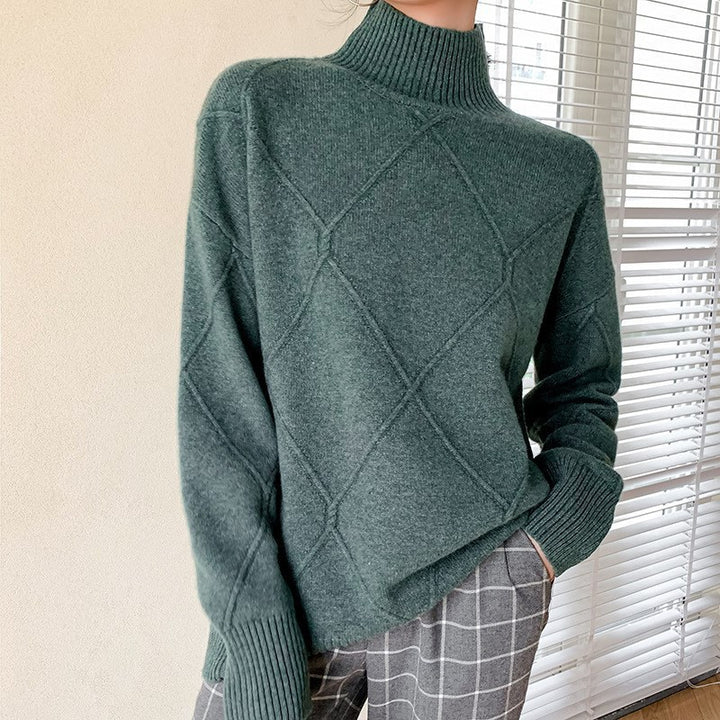 Damen Strickpullover mit hohem Kragen und Rautenmuster Drune