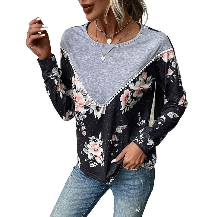 Damen Sweatshirt mit floralem V-Ausschnitt und eleganten Rüschendetails Drune