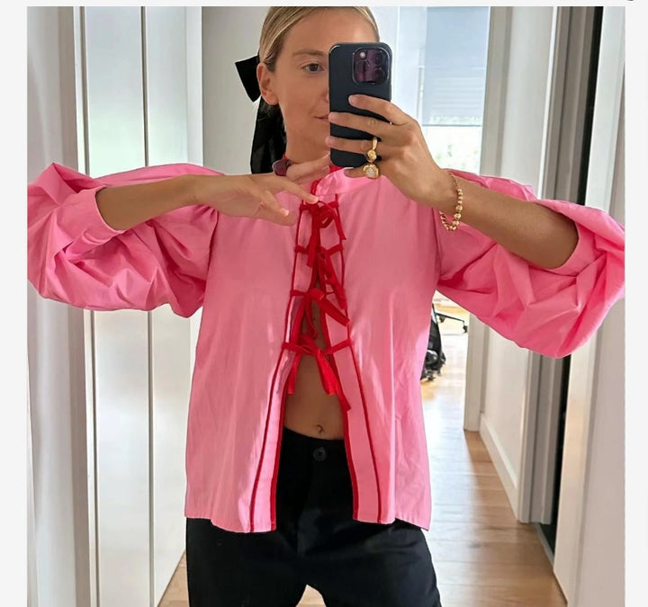 Damen Verspielte Bluse mit Rüschendetails und Kordelzug Drune