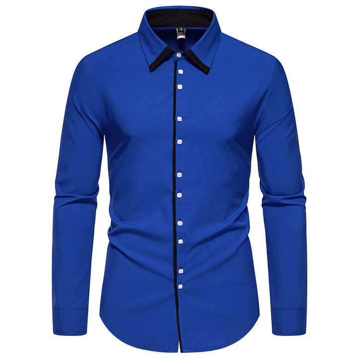 Herren elegantes Langarmhemd mit kontrastierendem Kragen und feinen Knopfdetails Drune