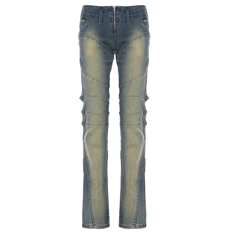 Damen Bootcut Jeans mit modischen Nähten und komfortablem elastischen Bund Drune