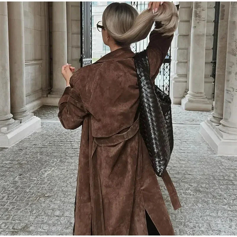 Damen Elegante und zeitlose Suede-Trenchcoat Drune