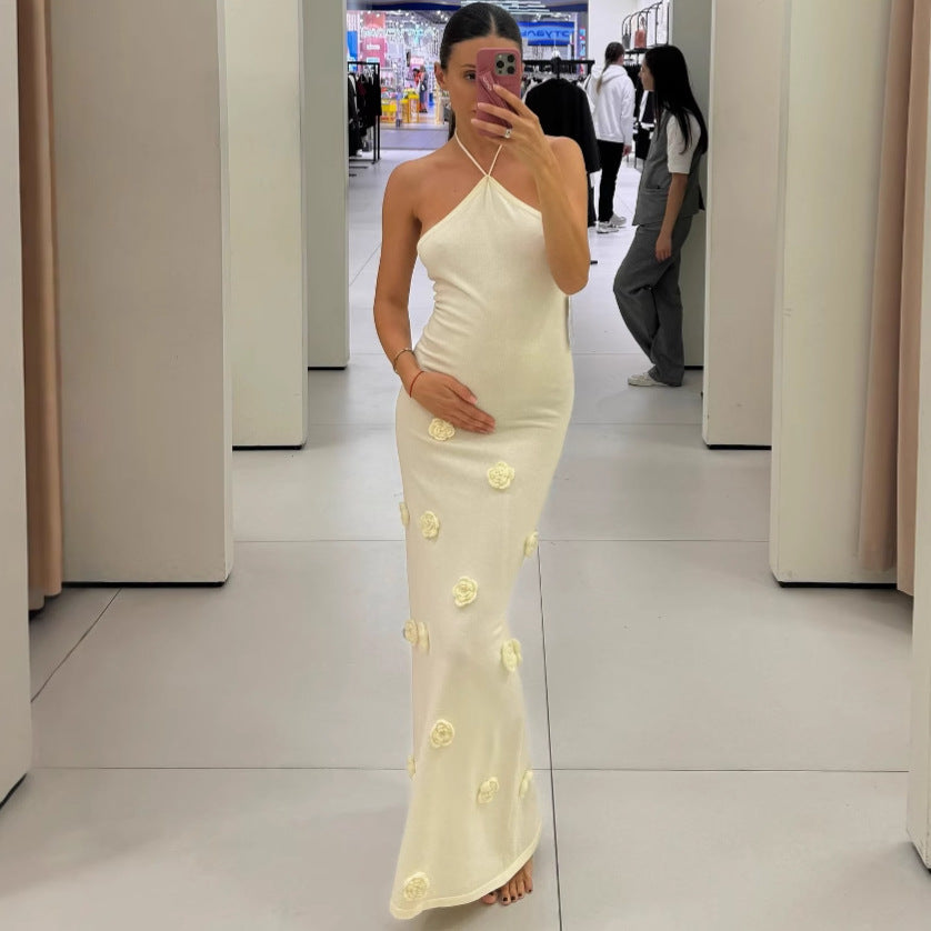 Damen Elegantes Maxikleid mit feinen Blumenapplikationen Drune