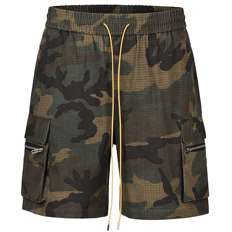 Herren nan Cargo-Shorts im Camouflage-Ripstop mit Elastikbund, Tunnelzug und Reißverschlusstaschen Drune