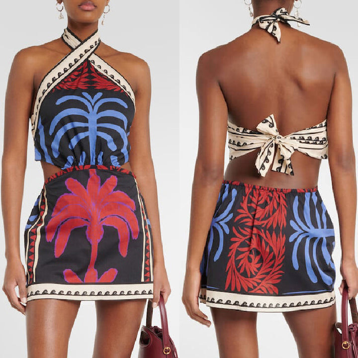 Damen Cut-Out Maxikleid mit asymmetrischem Design und floralen Mustern Drune