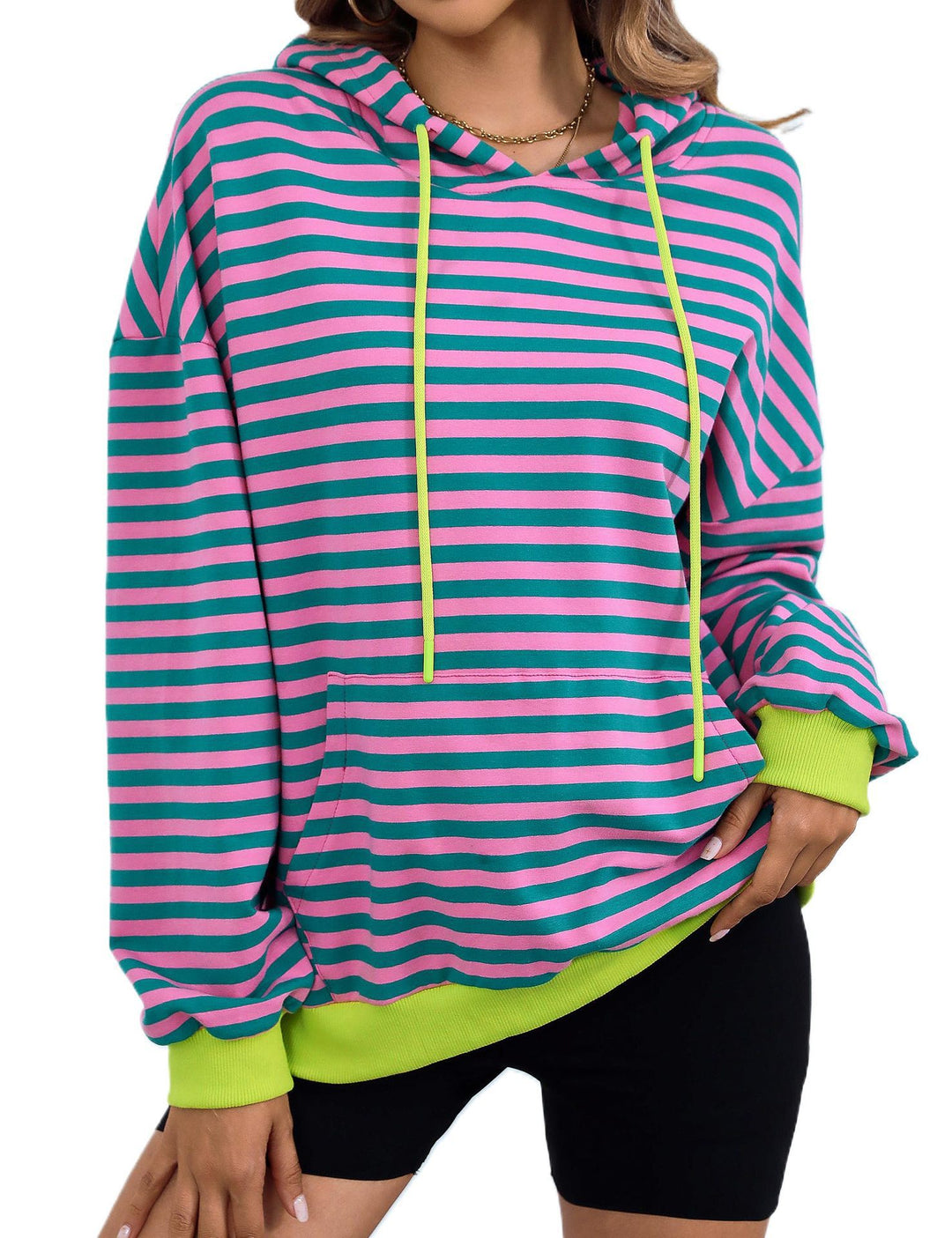 Damen lässiger Kapuzenpullover mit buntem Streifenmuster Drune