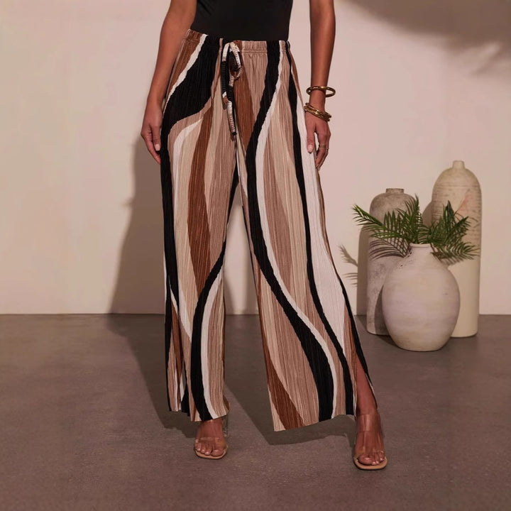 Damen Plissee-Hose mit weitem Bein und seitlichen Schlitzen Drune