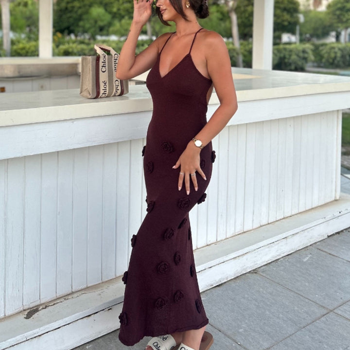 Damen elegantes Häkel-Maxikleid mit floralem Design Drune