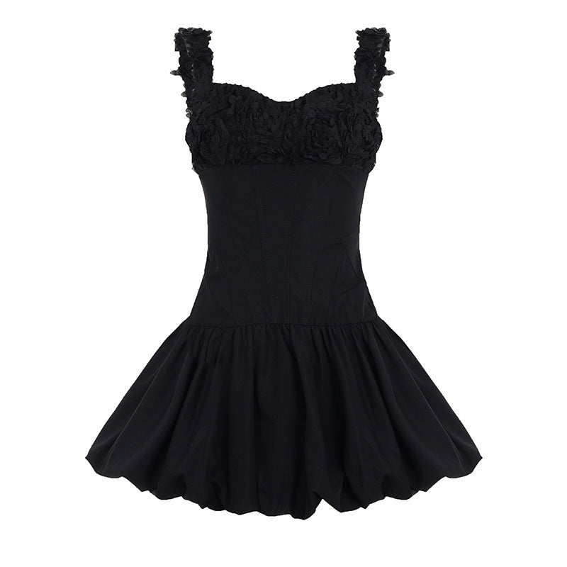 Damen Minikleid mit floralem Spitzenoberteil und voluminösem Rock Drune