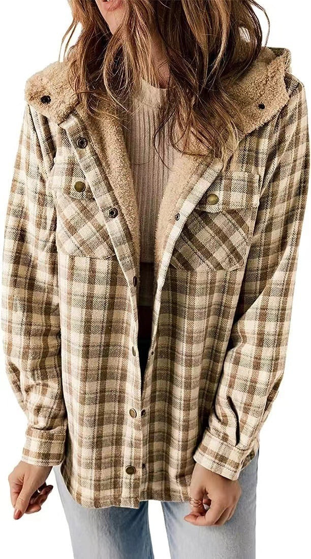 Damen Karierter Flanell-Jacke mit kuscheligem Innenfutter Drune