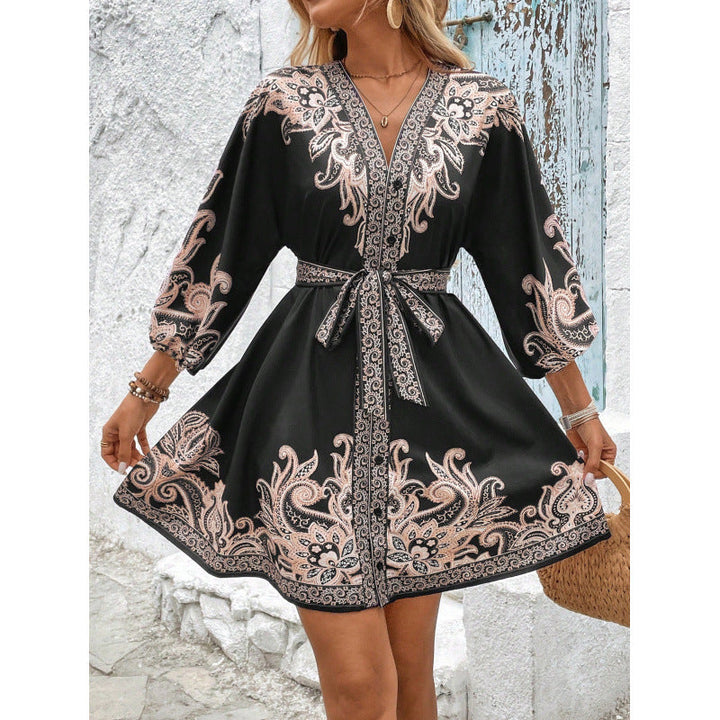 Damen Besticktes A-Linien Mini Kleid Drune