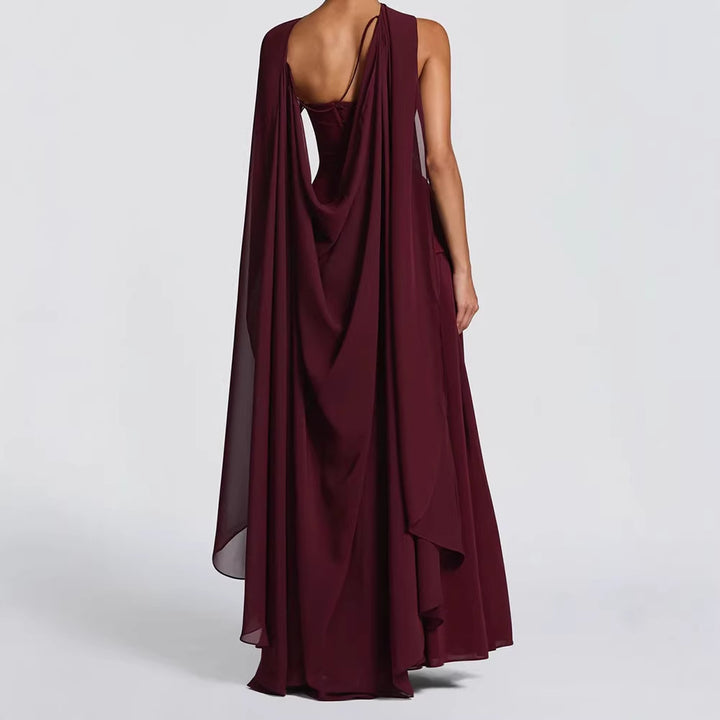 Damen Elegantes Maxikleid mit asymmetrischem Schnitt und fließendem Cape Drune