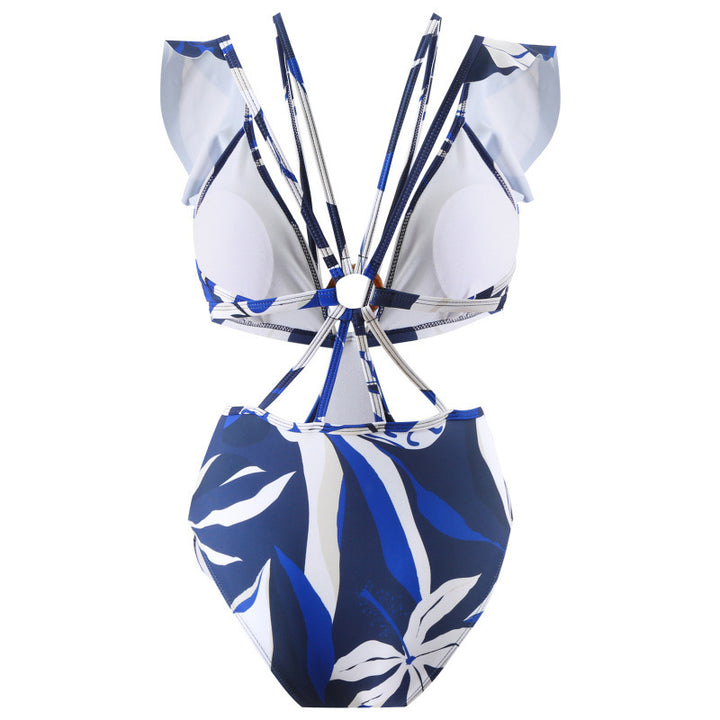 Damen Badeanzug mit elegantem Wickeldesign und voluminösen Rüschendetails Drune