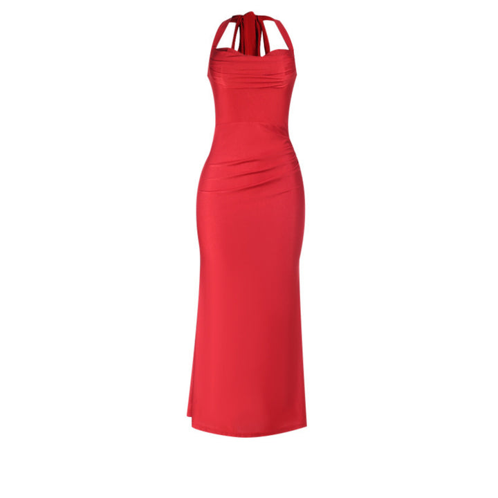 Damen Elegantes Maxikleid mit tiefem V-Ausschnitt und taillierter Silhouette Drune