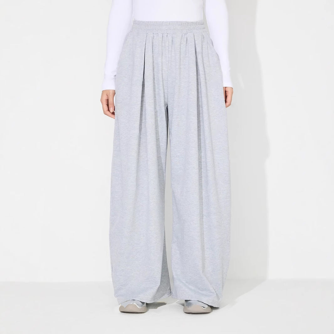 Damen weite Palazzo-Hose mit elastischem Bund und Falten Drune