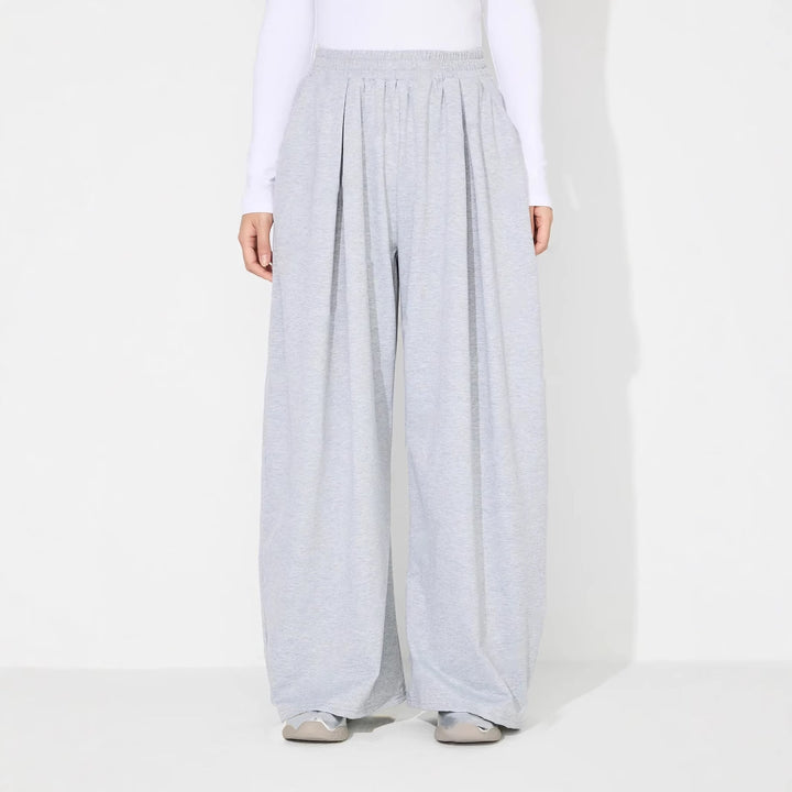 Damen weite Palazzo-Hose mit elastischem Bund und Falten Drune